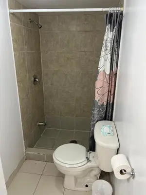 a bathroom with a toilet and a shower at Cozy basement 2 bedroom 2 bath with parking in Richmond Hill