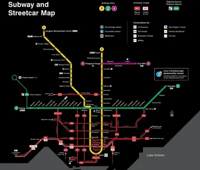 a map of the subway and streetcar map at Cozy and Quiet Homestay with Private Bathroom in Toronto