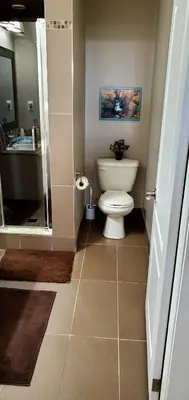 a bathroom with a toilet and a sink at Spacious Guest Suite in Hamilton