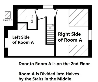 a floor plan of a room with room a is divided into halves at Quad Room with Private Bathroom 536A-Two Bedrooms in Toronto