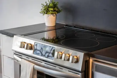 a stove top oven with a potted plant on top of it at Work From home with Parking WIFI and CN Tower View in Toronto