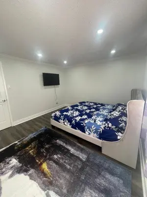 a bedroom with a bed and a flat screen tv at Triple M Lodge Master Bedroom in Mississauga