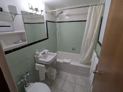 a bathroom with a sink and a toilet and a shower at Mariner motor hotel in Collingwood