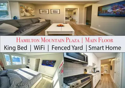 two pictures of a living room and a living room at Hamilton Oasis - Luxe Beds - BBQ Haven - Pool in Hamilton