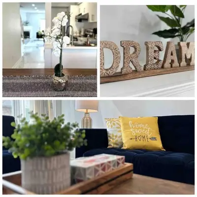 a collage of pictures of a living room with a couch and a table at Charming Home in Prime Location North of Toronto in Richmond Hill