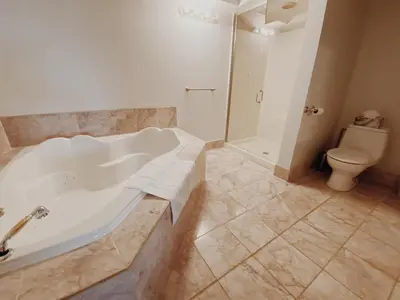 a bathroom with a bath tub and a toilet at Irish Mountain Suites in Meaford