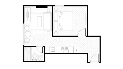 a black and white floor plan of a apartment at The Dorchester Hotel in Collingwood