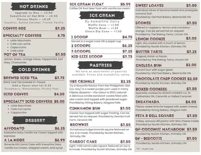 a list of the menu for a restaurant at Rustic Elegant Stays in Niagara Benchlands in Beamsville