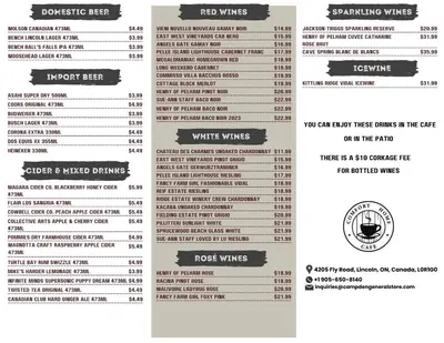 a menu for a fast food restaurant at Rustic Elegant Stays in Niagara Benchlands in Beamsville