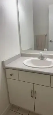 a bathroom with a white sink and a mirror at Spruce Lodge in London