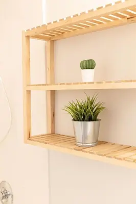 a shelf in a bathroom with two plants at DWTN Condo Near CN Tower! w/ Free Parking in Toronto
