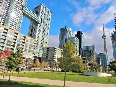 a park in a city with tall buildings at TVHR - Luxury Condos in Heart of Downtown with Breakfast in Toronto