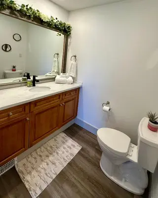 a bathroom with a toilet and a sink and a mirror at Golf Spa Relax in Collingwood