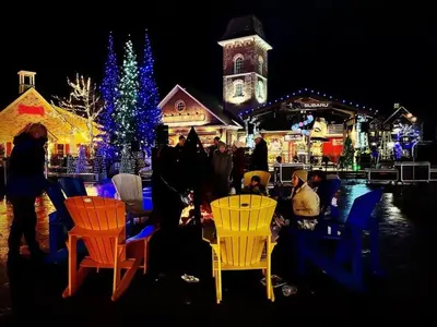 a group of colorful chairs in front of a christmas tree at Spa Golf Bike in Collingwood