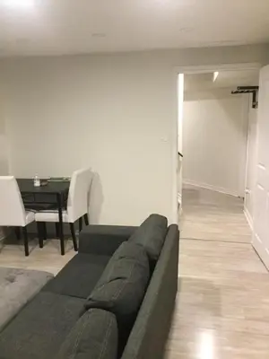 a living room with a couch and a table at Lower Unit Entire Apartment in Cambridge