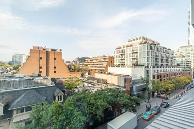 an aerial view of a city with buildings at Yorkville Plaza Express Stay in Toronto