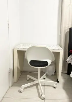 a white desk with a white chair in a room at Toronto Room with Balcony - Midtown in Toronto