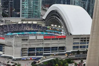an aerial view of a baseball stadium at Modern studio High Floor ,CN Tower, ScotiaArena in Toronto
