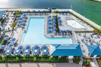 an overhead view of a pool at a resort at Casa Lago 5 Bed Waterfront House in Innisfil