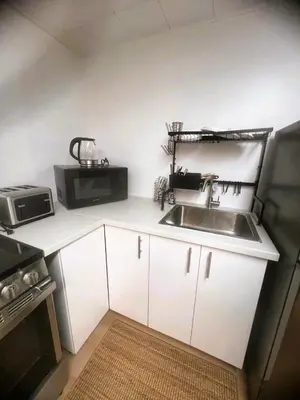 a kitchen with a sink and a microwave at Millpond Basement Units in Richmond Hill