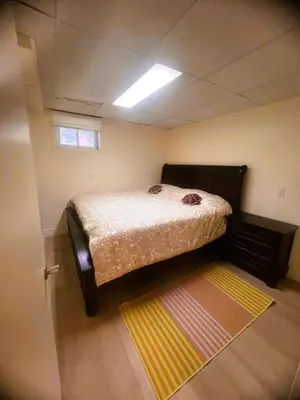 a bedroom with a bed in a room with a window at Millpond Basement Units in Richmond Hill
