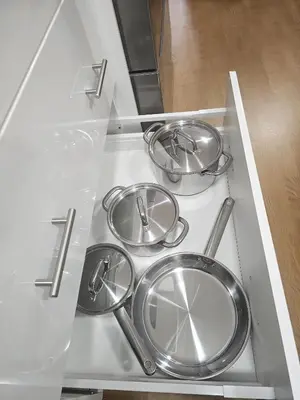 three metal pans sitting on top of a stove at SPRUCE Private Suite with attached Full Bathroom in Toronto, Canada in Toronto