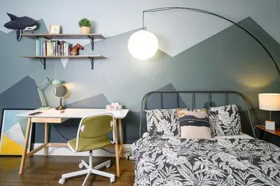 a bedroom with a bed with a desk and a chair at Spacious Room with Ensuite Bathroom near Subway, Koreatown & UofT in Toronto