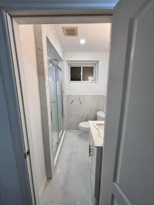 a bathroom with a shower and a toilet and a sink at Entire bungalow, full privacy, free parking in Oshawa