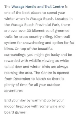 a screenshot of a text message about the wisconsinmite and trail centre at Nancy by the Bay Wasaga Beach in Wasaga Beach