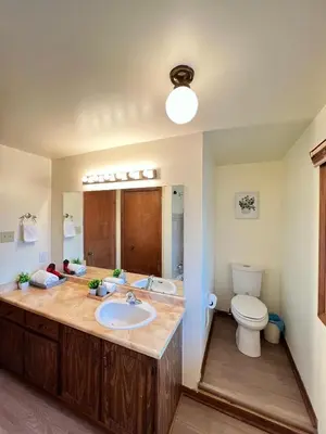 a bathroom with a sink and a toilet at Entire Cozy House in Thorold in Thorold