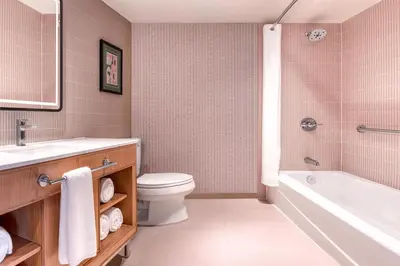 a bathroom with a toilet and a tub and a sink at Toor Hotel Toronto, Part Of Jdv By Hyatt in Toronto