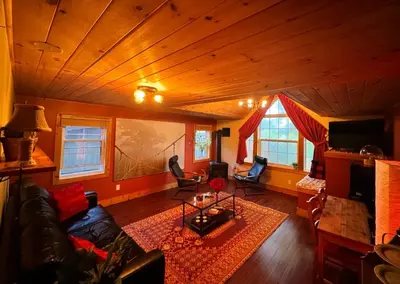 an overhead view of a living room with a couch at The Cozy Corner in Elora