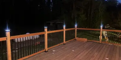a wooden fence with lights on top of it at Newly renovated luxury villa in Stouffville, ON in Stouffville