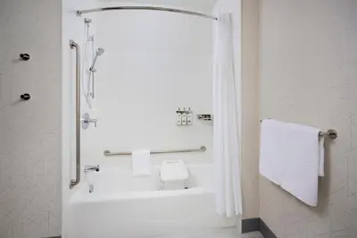 a bathroom with a tub and a shower with white towels at Holiday Inn Express Hamilton - Upper James by IHG in Hamilton