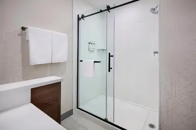 a shower with a glass door in a bathroom at Holiday Inn Express Hamilton - Upper James by IHG in Hamilton