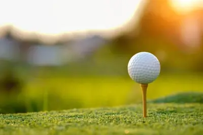 a golf ball on a tee in the grass at Niagara Creekside B&B - Waterfront suite in Niagara Falls