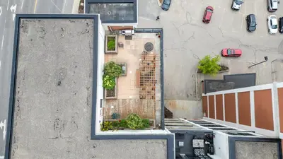 an overhead view of a building on a street at Entire 1 bedroom in the heart of KW downtown across Google in Kitchener