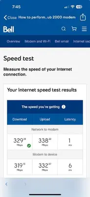 a screenshot of the speed test webpage on a cell phone at Family-Friendly 2BR Ground-Level Suite with Full Kitchen, Parking and 20 Minutes to Downtown in Toronto