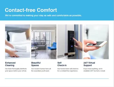 a screenshot of a hotel room with a person holding a tablet at High Rise 1BR Building w Gorgeous Views in Kitchener