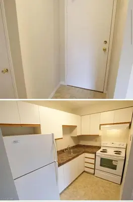 a kitchen with a white refrigerator and a stove at 56 Hiawatha in Woodstock