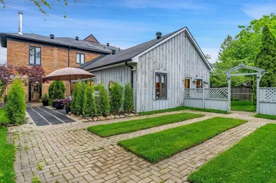 a garden in front of a house at 1 bedroom Garden Suite with parking, Best Location in Collingwood