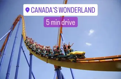 a group of people riding on a roller coaster at Cozy Walkout Suite in Vaughan