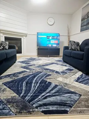 a living room with a large rug and a tv at 1 Bedroom Apartment with Living Room and Full Washroom to yourself alone and a private car park in London