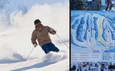 a man is skiing down a snow covered slope at Cozy Barrie Home - Minutes to College & Hospital in Barrie