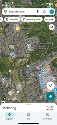 a map of a city with buildings on a cell phone at Private 2bedroom Unit, Free Parking, Free from Smoke & Pet, Self-Check IN in Pickering