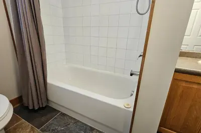 a white bath tub in a bathroom with a toilet at All-Season 8BR Vacation Chalet in Blue Mountains