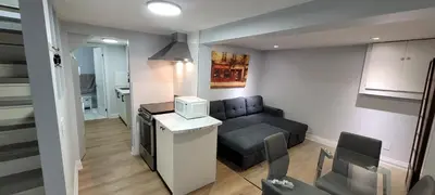a small living room with a couch and a table at Basement Studio in Brampton
