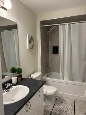 a bathroom with a sink and a toilet and a tub at Whole House 4 Bedrooms 6 beds 3 bath family friendly Quite and relaxation area in Gravenhurst