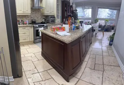 a kitchen with a large island in the middle at Large private room in Mississauga