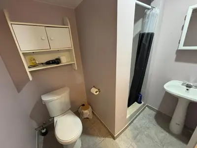 a bathroom with a toilet and a sink at HOMESTAY NEXT TO SQUARE ONE MALL- 5 Mins Airport-24 HRS CHECKIN-MAJOR COST CUT in Mississauga
